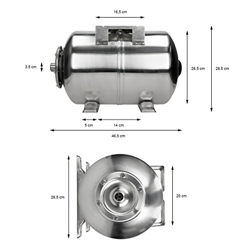 ECD Germany Edelstahl Druckkessel für Hauswasserwerk 24L Membrankessel Kessel mit EPDM Membran 1 Zoll Anschluss max. Druck 6 Bar Druckbehälter Ausdehnungsgefäß - 2