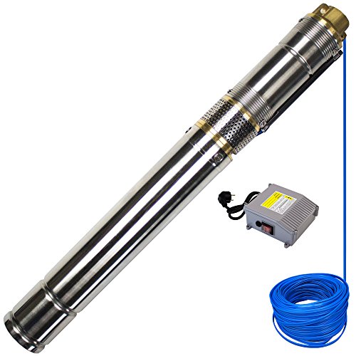 AWM Tiefbrunnenpumpe, 3 Zoll, 550 W, Screw Schraubenpumpe sandverträglich, 30 m Flachkabel, maximale 10 bar, Förderhöhe 100 m, Fördermenge 1,8 m³ / h, AM-3STP-550-30