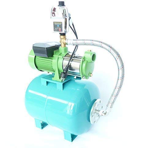 Hauswasserwerk 80 Liter mit Gartenpumpe Kreiselpumpe (HMC 145-4SH) Leistung 1100 Watt INOX (Edelstahl) Fördermenge: 8700l/h - Schaufelräder aus Edelstahl/INOX - robuste und rostfreie Edelstahlwelle, Förderhöhe: 50m + Pumpensteuerung EPC-4 mit Trockenlaufschutz + Manometer.