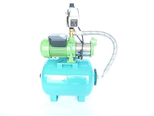 Hauswasserwerk 80 Liter mit Gartenpumpe Kreiselpumpe (HMC 145-4SH) Leistung 1100 Watt INOX (Edelstahl) Fördermenge: 8700l/h – Schaufelräder aus Edelstahl/INOX – robuste und rostfreie Edelstahlwelle, Förderhöhe: 50m + Pumpensteuerung EPC-4 mit Trockenlaufschutz + Manometer. - 2