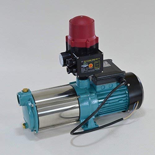 INOX Kreiselpumpe Hauswasserwerk Gartenpumpe MHI1300 Watt Förderleistung 6000 L/h 5,5 bar robuste und rostfreie Edelstahlwelle integrierter thermischer Motorschutzschalter + Trockenlaufschutz + Rückschlagventil.