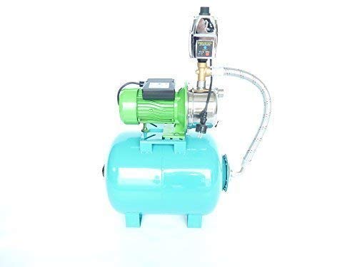 Hauswasserwerk 80Liter Kreiselpumpe Jetpumpe Gartenpumpe JY1000 INOX robuste, rostfreie Edelstahlwelle und Edelstahl Schaufelräder, Leistung 1100 Watt, Spannung 230V/50Hz, Förderleistung 3600 L/h, Förderhöhe 45m, integrierter thermischer Motorschutzschalter + Pumpensteuerung EPC-4 mit Trockenlaufschutz.