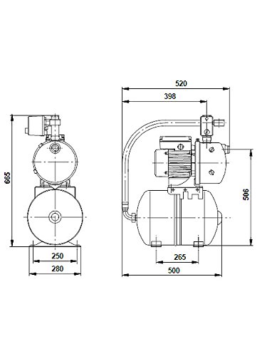 Grundfos 4661BPBB Hauswasserwerk JP6, Druckbehälter Volumen 24L, Pumpengehäuse: Nichtrostender Stahl (Maximaler Betriebsdruck: 6 bar, Nennspannung: 1 x 220V – 240V, Laufrad: Edelstahl) - 2