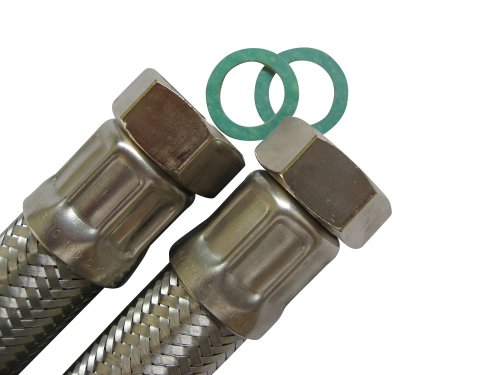 Panzerschlauch - flexibler Schlauch DN25 beidseitig 1'ÜM Hauswasserwerk mit Edelstahl Umflechtung | idealer Flexschlauch für Trinkwasseranwendungen, Schlauchlänge:30cm