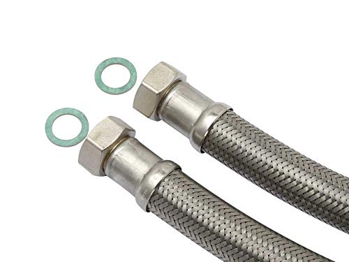 Sani-HiFlex Panzerschlauch, DN25, TRINKWASSER, beidseitig 1′ ÜM, Flexschlauch Hauswasserwerk, mit Edelstahl Umflechtung | extreme Knickfestigkeit, Schlauchlänge:50cm - 9