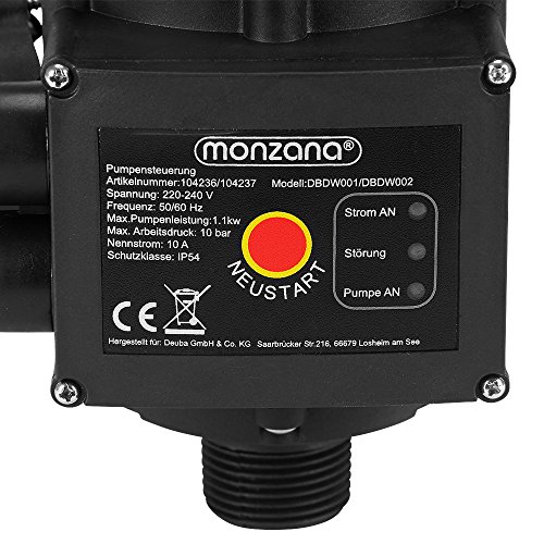 Monzana® Pumpensteuerung mit Baranzeige Druckwächter Druckschalter Hauswasserwerk Gartenbewässerung 10 bar ohne Kabel - 2