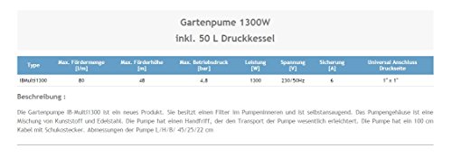 Wasserpumpe 1300W 80l/min 50 L Druckkessel inkl. Filter Druckschalter Jetpumpe Gartenpumpe Hauswasserwerk Kreiselpumpe - 3