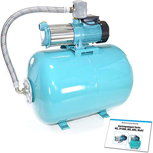100 Liter Hauswasserwerk Pumpe MH1300Watt INOX Edelstahl Fördermenge: 6000l/h mit integrierten thermischen Schutzschalter + Rückschlagventil + Druckschalter.