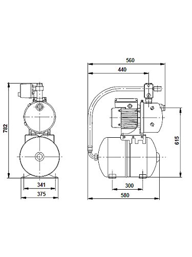 Grundfos 4651BQBB Hauswasserwerk JP5, Druckbehälter Volumen 60L, Pumpengehäuse: Nichtrostender Stahl (Maximaler Betriebsdruck: 6 bar, Nennspannung: 1 x 220V – 240V, Laufrad: Edelstahl) - 2
