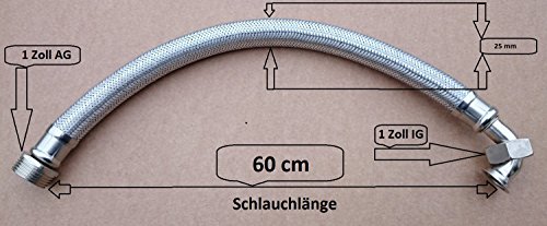 Edelstahl Panzerschlauch 60 cm DN20 mit 1 Zoll Anschluss Bogen Flexschlauch für Hauswasserwerk