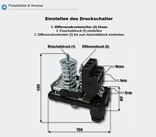 Druckschalter 230V für Hauswasserwerk Druckwächter 1-5bar 10A Brunnenpumpe - 4