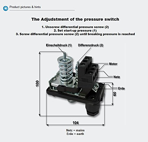 Druckschalter 230V für Hauswasserwerk Druckwächter 1-5bar 10A Brunnenpumpe - 5