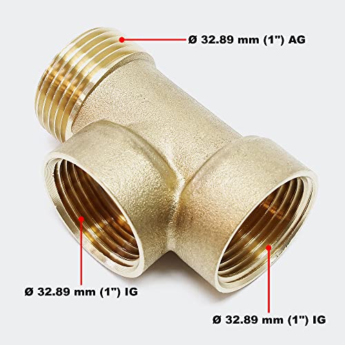 3-Wege Verteiler Messing 3xDN25 1″ T-Anschluss Hauswasserwerk, Pumpe und Membrankessel - 2