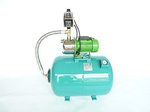 Hauswasserwerk 100 Liter Membrankessel mit Manometer inkl. Gartenpumpe Kreiselpumpe JY1000 INOX robuste, rostfreie Edelstahlwelle und Edelstahl Schaufelräder, Leistung 1100 Watt, Spannung 230V/50Hz, Förderleistung 3600 L/h, Förderhöhe 45m, integrierter thermischer Motorschutzschalter + intelligente Pumpensteuerung EPC-4 zur Automatisierung der Wasserversorgung mit Trockenlaufschutz.