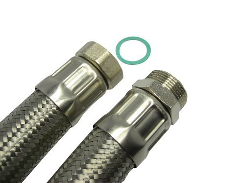 Panzerschlauch 1 1/4'ÜM x 1 1/4'AG Flexschlauch DN32 TRINKWASSER 10bar 110°C Hauswasserwerk mit Edelstahl Umflechtung - auch für Solar geeignet!, Schlauchlänge:50cm