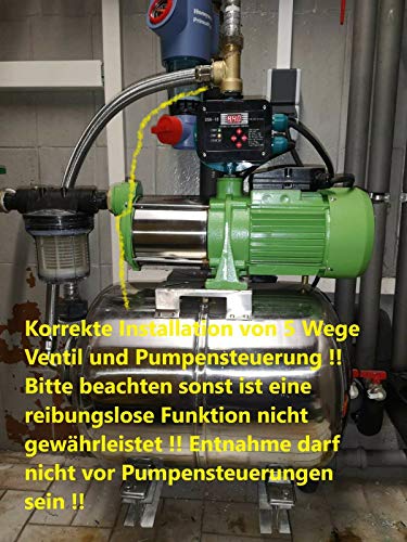 Hauswasserwerk 80 Liter mit Gartenpumpe Kreiselpumpe (HMC 170-5SH) Leistung 1500 Watt INOX (Edelstahl) Fördermenge: 10200l/h – 170l/h – Schaufelräder aus Edelstahl/INOX – robuste und rostfreie Edelstahlwelle, Förderhöhe: 65m + Pumpensteuerung EPC-4 mit Trockenlaufschutz + Manometer. - 9