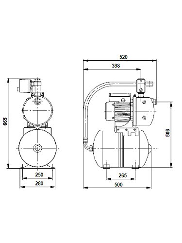 Grundfos 4651BPBB Hauswasserwerk JP5, Druckbehälter Volumen 24L, Pumpengehäuse: Nichtrostender Stahl (Maximaler Betriebsdruck: 6 bar, Nennspannung: 1 x 220V – 240V, Laufrad: Edelstahl) - 2