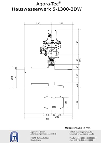 Agora-Tec® AT-Hauswasserwerk-5-1300-3DW, 5 stufige Kreiselpumpe mit max: 5,6 bar und max: 5400l/h und Druckschalter mit Trockenlaufschutz - 5