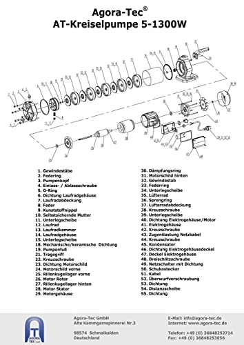 Agora-Tec® AT-Hauswasserwerk-5-1300-3DW, 5 stufige Kreiselpumpe mit max: 5,6 bar und max: 5400l/h und Druckschalter mit Trockenlaufschutz - 6