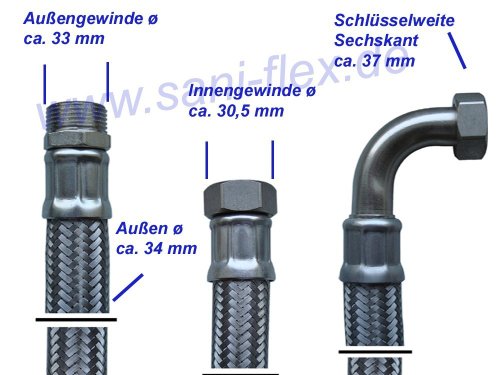 Panzerschlauch – flexibler Schlauch DN25 beidseitig 1’ÜM Hauswasserwerk mit Edelstahl Umflechtung | idealer Flexschlauch für Trinkwasseranwendungen, Schlauchlänge:50cm - 4