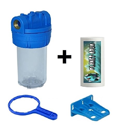 Filtergehäuse SET 5 Zoll mit 1" Anschluß + Sediment Wickelfilter 5 Micron , Kartusche , GEHÄUSE - SCHLÜSSEL und WANDHALTER als Schmutz Wasser Vorfilter für Wasserfilter , Umkehrosmose Anlage Hauswasserwerk Brunnenwasser Garten Pool