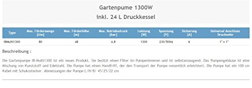 Wasserpumpe 1300W 80l/min 24 L Druckkessel inkl. Filter Druckschalter Jetpumpe Gartenpumpe Hauswasserwerk Kreiselpumpe - 3