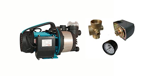 Wasserpumpe 1300W 80l/min inkl. Filter Druckschalter Manometer Jetpumpe Gartenpumpe Hauswasserwerk Kreiselpumpe