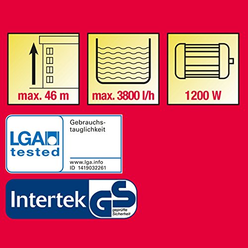 WALTER Edelstahl Hauswasserwerk 1200 Watt mit integriertem Manometer/ Pumpengehäuse aus Edelstahl/ Ansaughöhe: max. 8 m/ Förderhöhe: max. 46 m/ Fördermenge: 3.800 l/h/ Wassertemperatur: 35°C/ Sauganschluss: 1“ IG Druckanschluss: 1“ AG / Förderdruck: ca. 4,6 bar - 2