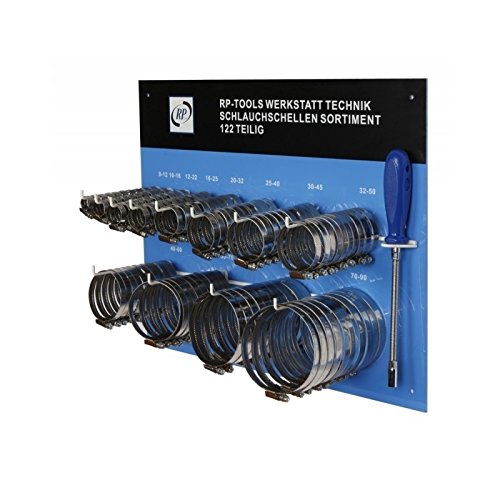 Schlauchschelle Rohrschelle Schelle Edelstahl Tuning mit Halter und Werkzeug Sortiment 8-90mm 122-tlg.