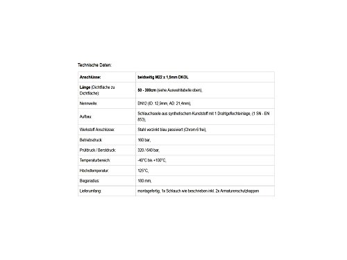 Hydraulikschlauch, DN12, M22x1,5mm DKOL, 160bar, EN 853, 1 SN, Länge 500-3000mm, Schlauchseele aus synth. Kautschuk mit Drahtgeflechteinlage aus hochfestem Stahldraht, inkl. Staubschutzkappen, Schlauchlänge:1.500 mm - 5