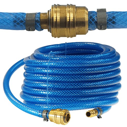 10 METER DRUCKLUFTSCHLAUCH 15 bar 6x2,5mm Gewebeluftschlauch komplett montiert mit Kupplung Kupplung Stecknippel Druckluft für KFZ Auto Werkstatt Luftschlauch Kompressorschlauch Kompressor Stecktülle Schnellkupplung Schlauch 10m Verlängerung Gewebedruckluftschlauch blau