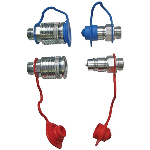 Set Hydraulik- Steckkupplungen 2x Muffe 2x Stecker 15L + 4x Staubschutz rot/blau