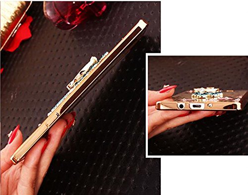 Samsung Galaxy J3(2016)/J310 Hülle Nnopbeclik® Ultra Slim Silikon Transparent Durchsichtig TPU Tier Bling Back Cover Case, Glitzer Schutzhülle Muster Protective Glänzend Kristall Clear Case mit Karikatur Cartoon Diamant Ringständer Stoßdämpfend Transparent Spiegel Schutz Handy Hülle Handytasche Crystal Glitzer Strass Blume Case Tasche Etui Schale Bumper Pour Samsung Galaxy J3(2016)/J310 5.0 Zoll[Krone,Golden] - 2