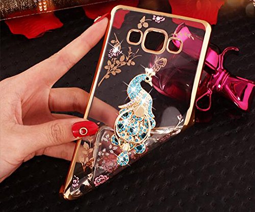 Samsung Galaxy J3(2016)/J310 Hülle Nnopbeclik® Ultra Slim Silikon Transparent Durchsichtig TPU Tier Bling Back Cover Case, Glitzer Schutzhülle Muster Protective Glänzend Kristall Clear Case mit Karikatur Cartoon Diamant Ringständer Stoßdämpfend Transparent Spiegel Schutz Handy Hülle Handytasche Crystal Glitzer Strass Blume Case Tasche Etui Schale Bumper Pour Samsung Galaxy J3(2016)/J310 5.0 Zoll[Krone,Golden] - 3