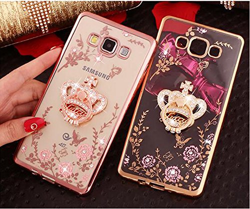 Samsung Galaxy J3(2016)/J310 Hülle Nnopbeclik® Ultra Slim Silikon Transparent Durchsichtig TPU Tier Bling Back Cover Case, Glitzer Schutzhülle Muster Protective Glänzend Kristall Clear Case mit Karikatur Cartoon Diamant Ringständer Stoßdämpfend Transparent Spiegel Schutz Handy Hülle Handytasche Crystal Glitzer Strass Blume Case Tasche Etui Schale Bumper Pour Samsung Galaxy J3(2016)/J310 5.0 Zoll[Krone,Golden] - 4