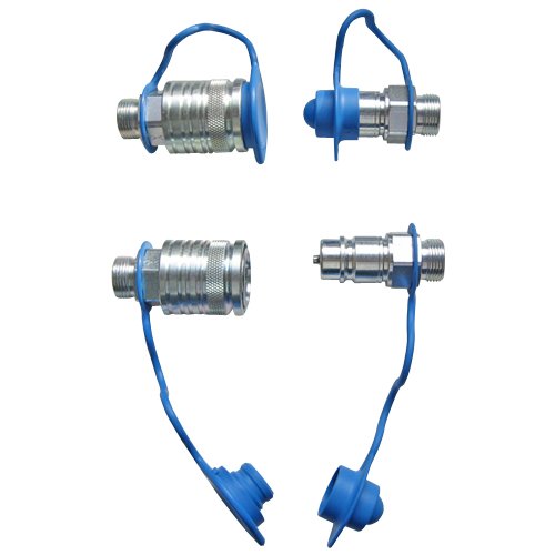 Set Hydraulik- Steckkupplungen 2x Muffe 2x Stecker 12L + 4x Staubschutz blau