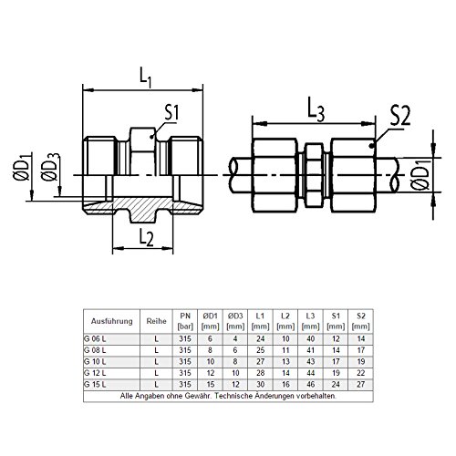Gerade Schneidringverschraubung Edelstahl V4A – G 10 L – für 10 mm Rohr - 4