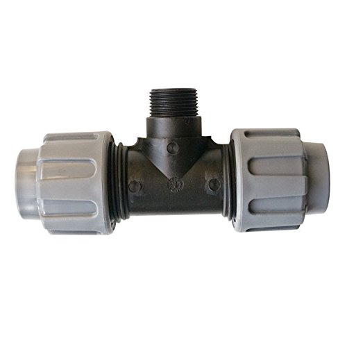 Quarzflex PE Rohr Verschraubung T-Stück 20 mm x 1/2" AG Trinkwasser DVGW Grau