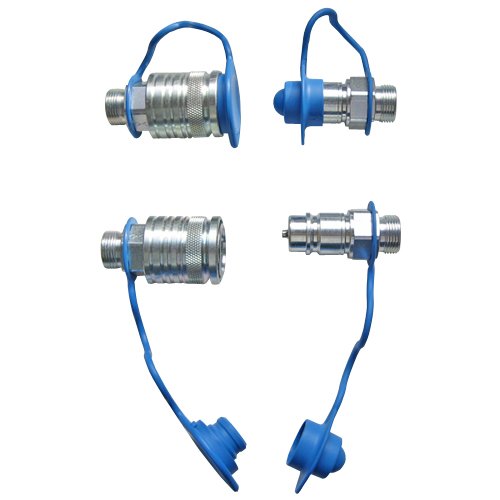 Set Hydraulik- Steckkupplungen 2x Muffe 2x Stecker 15L + 4x Staubschutz blau