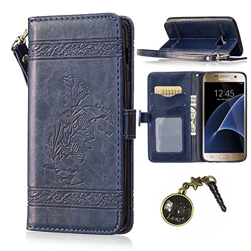 PU für Samsung Galaxy S6 Hülle Lederhülle Flip Wallet Cover PU + TPU Tasche PU Schutz Etui Schale Schutzhülle Für Samsung Galaxy S6 mit Magnetverschluss Magnetic Flip Bookstyle Multi-Function Protektiv Kunstleder (+Staubstecker)