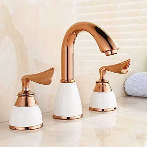 HJHET Drei LOCH WASCHTISCH MISCHER Jade Gold Dual Griffe heiße und kalte Dusche, Abschn. C.