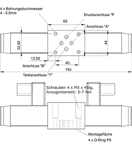 Magnetventil, Hydraulikventil, 4/3 Wegeventil, NG06 (Cetop 3), P geschlossen, A-B-T verbunden, max. 315 bar, Hydraulik Größe 12V - 4