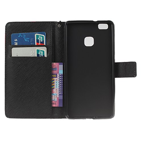für Huawei P9 Lite Hülle Brieftasche Schutzhülle, Malerei PU Lederhülle Flip Hülle im Bookstyle Cover Schale Stand Ständer Etui Karten Slot Schutzhülle Tasche Wallet Case für Huawei P9 Lite +Schlüsselanhänger (W) - 6