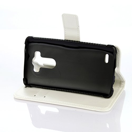 Cozy hut LG G3 Hülle weiß,Reine Farbe Premium PU Leder Wallet Case Schutzhülle Hülle Handytasche Skin Schale Soft Backcover Handy Tasche Flip Cover Buchstil Klapptasche in Lederoptik mit Standfunktion Karteneinschub und Magnetverschluß Etui Flip Case für LG G3 5,5 Zoll – Reines weiß - 5