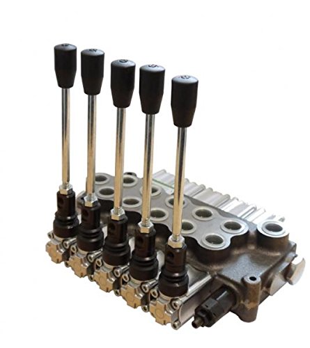 Handsteuerventil, Hydraulikventil, Holzspalterventil, 60 Liter, federzentriert, 5 Sektionen, mit Druckbegrenzungsventil DBV 63 bis 200 bar