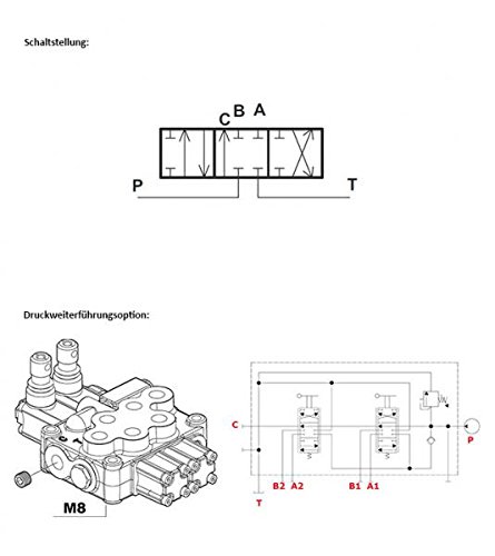 Handsteuerventil, Hydraulikventil, Holzspalterventil, 60 Liter, federzentriert, 5 Sektionen, mit Druckbegrenzungsventil DBV 63 bis 200 bar - 3