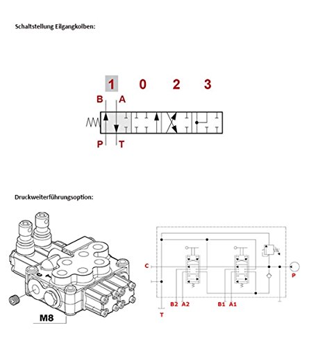 Handsteuerventil, Hydraulikventil, Holzspalterventil, 60 Liter, federzentriert, 1 Sektion, mit Druckbegrenzungsventil DBV 63 bis 200 bar, EILGANG - 3