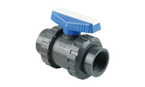 COBI PVC-Kugelhahn mit Innengewinde bds. IG mit Überwurfmutter 2" / 16 bar